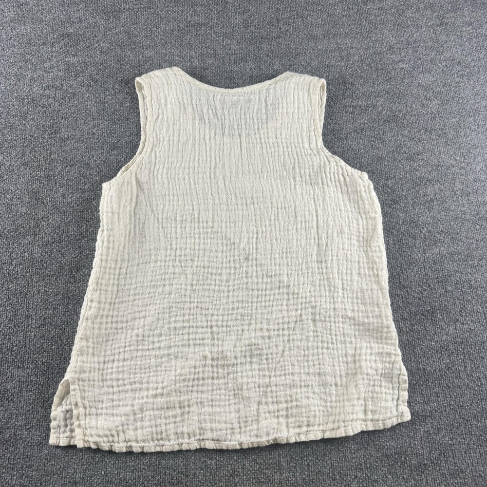 FLAX Tank Top Womens M White Linen Textured Scoop Neck Sleeveless Crinkle - Picture 4 of 7